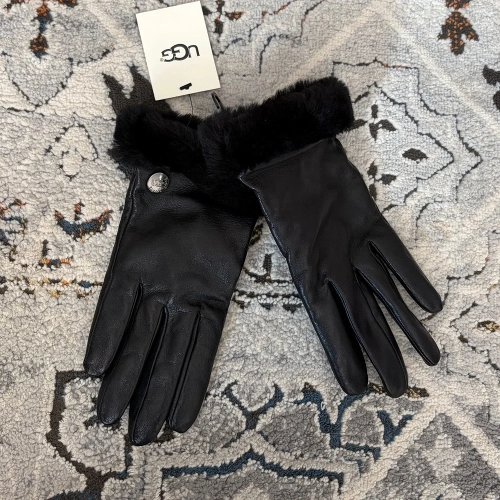 NWT UGG shearling cuff leather gloves, size L